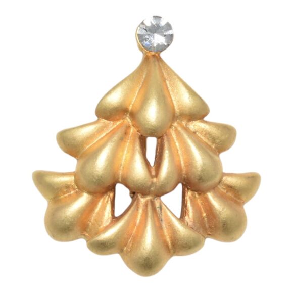 Gerard YOSCA Christmas Tree Brooch Puffy Boughs Gold Plated Tree Pin Swarovski - Picture 1 of 6